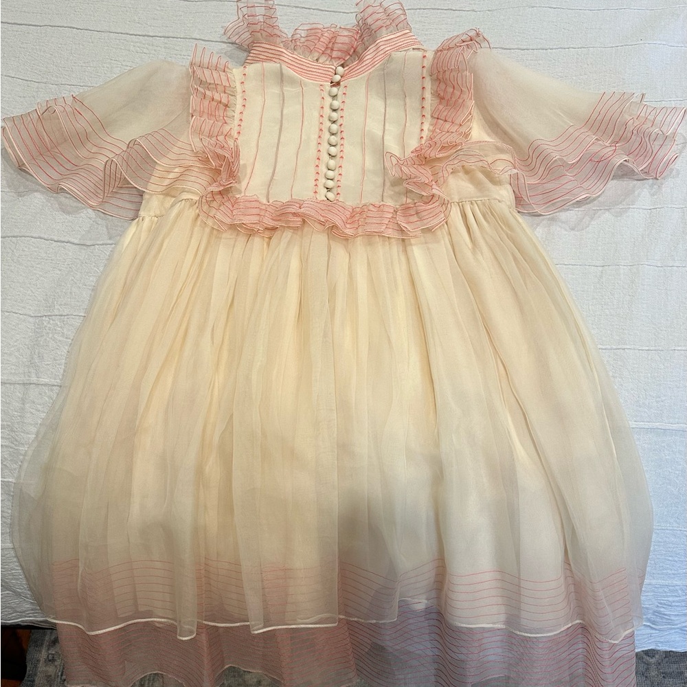 Gucci Cream and Pink Ruffled Dress